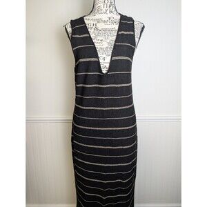Sleeveless Black Stripe V-Neck Knit Dress